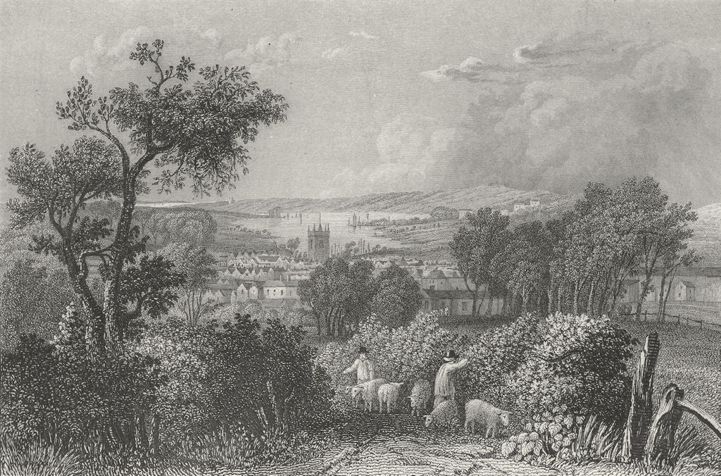 IOW. Newport from the South-Bartlett c1840 old antique vintage print picture